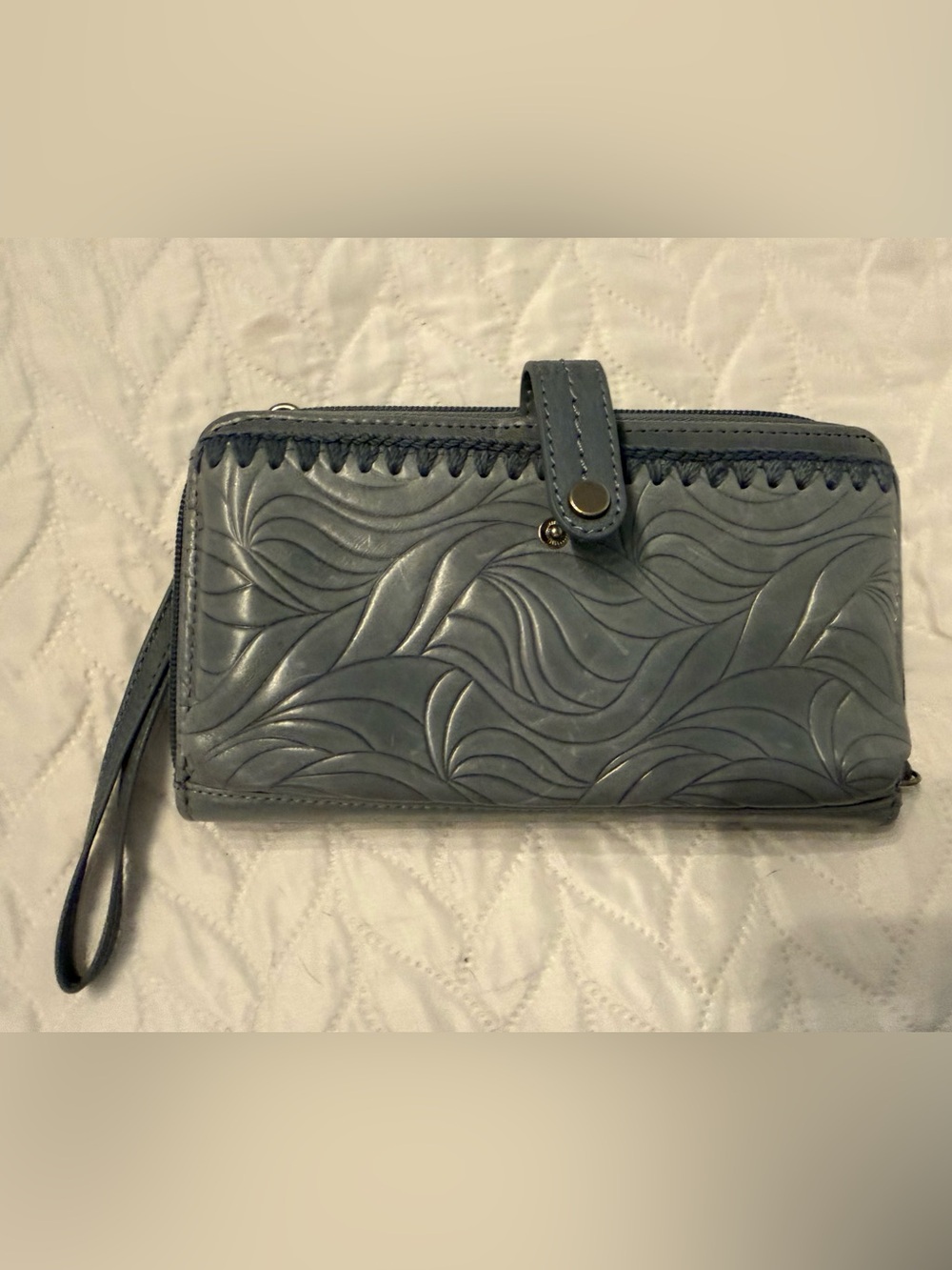 The Sak Slate Blue Embossed Leather Wristlet Wallet